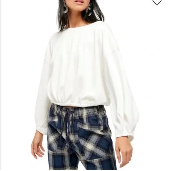 Free People We the Free Cuddle Bubble Mixed Knit Top White Medium - Picture 1 of 4